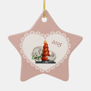Retro-Vintage-Coquette-Pastell-Baby-Tiere Katze Keramik Ornament