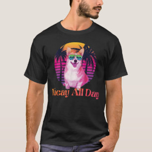 Retro Vintage Corgi Hund Tropischer Sommer Urlaub T-Shirt