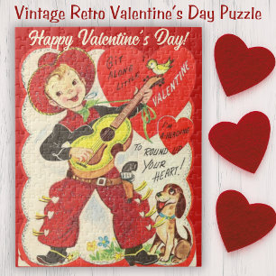 Retro Vintage Cowboy mit Gitarre zum Valentinstag Puzzle