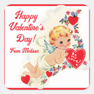 Retro Vintage Cupid Custom Happy Valentine's Day Quadratischer Aufkleber