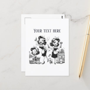 retro vintage Dame Text hinzufügen Postkarte