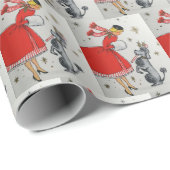 Retro Vintage Dame und hundegekacheltes Party Geschenkpapier (Rolleneckpunkt)