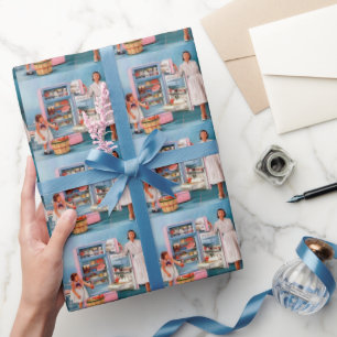 Retro-Vintage-Damen-Kachelparty Geschenkpapier