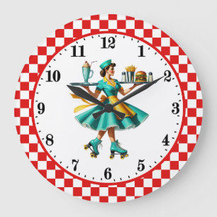 Retro-Vintage-Diner-Kellner 50er Große Wanduhr