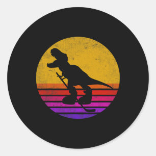 Retro Vintage Dinosaur Eishockey Dinosaur Runder Aufkleber
