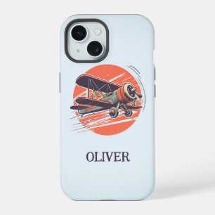 Retro Vintage Doppeldecker personalisiert iPhone 15 Hülle