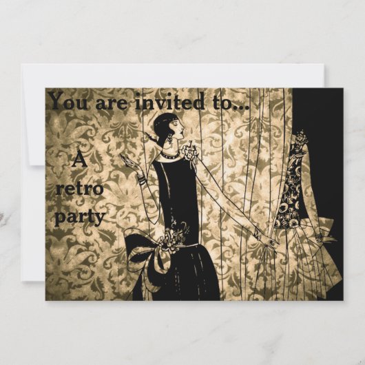 Retro Vintage Dreißigerjahre themed Damast-Party Einladung (Vorderseite)