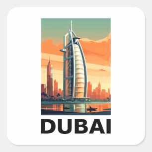 Retro Vintage Dubai VAE Skyline Quadratischer Aufkleber