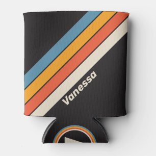 Retro Vintage dunkle Regenbogenstreifen mit Namen Dosenkühler