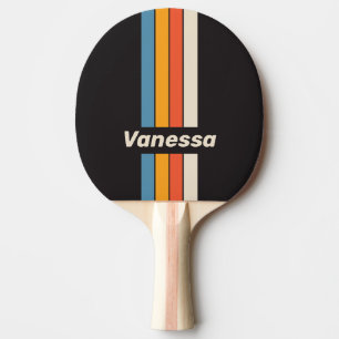 Retro Vintage Dunkler Regenbogen Pin Gestreift mit Tischtennis Schläger