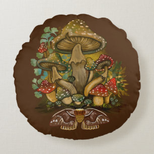 Retro Vintage Farben Pilz & Modekunst Rundes Kissen