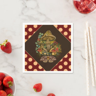 Retro Vintage Farben Pilz & Modekunst Serviette