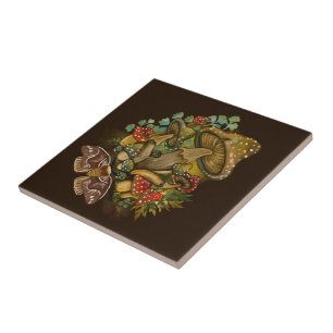 Retro-Vintage-Farben Pilz- und Mottenkunst Fliese