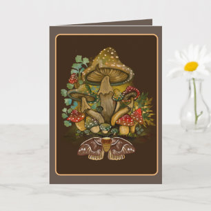 Retro-Vintage-Farben Pilz- und Mottenkunst Karte