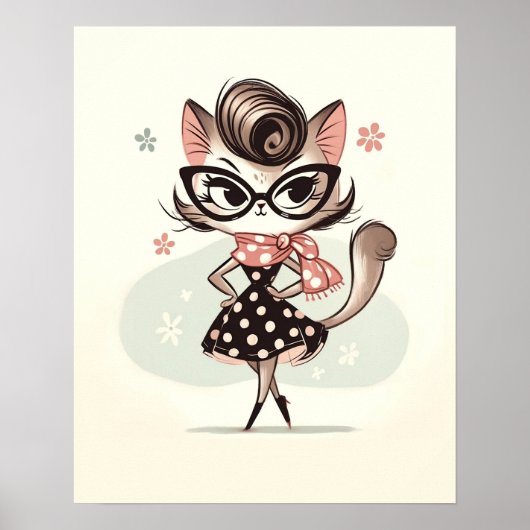 Retro Vintage feminine Kitten mit katzenbrille Poster (Vorne)