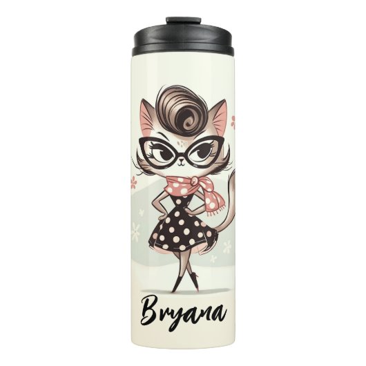 Retro Vintage feminine Kitten mit katzenbrille Thermosbecher (Vorderseite)