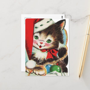 retro-vintage-festliche Weihnachtskatze Postkarte