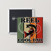 Retro Vintage Fischerei Rollen Cooler Vater Fische Button (Vorne & Hinten)