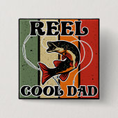 Retro Vintage Fischerei Rollen Cooler Vater Fische Button (Vorderseite)