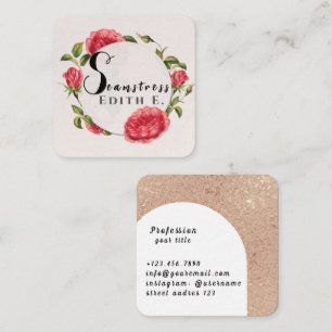 Retro Vintage Floral Abstrakt Näherin Quadratische Visitenkarte
