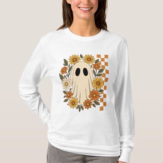 Retro Vintage Floral Ghost Halloween T-Shirt (Vorderseite)