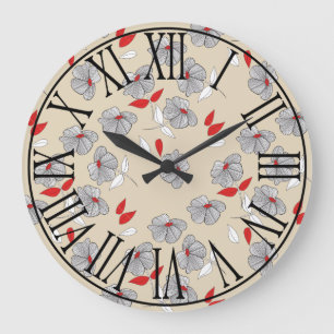 Retro Vintage Flowers Roman Numerals Große Wanduhr