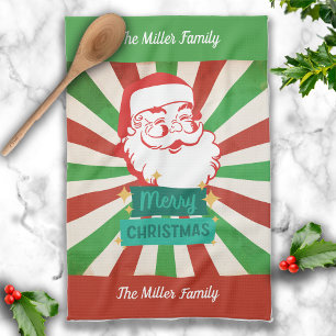 Retro Vintage Frohe Weihnachten Santa Benutzername Geschirrtuch