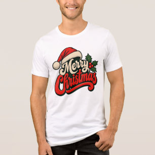 Retro Vintage Frohe Weihnachten Santa Hut Stechpal Tri-Blend Shirt