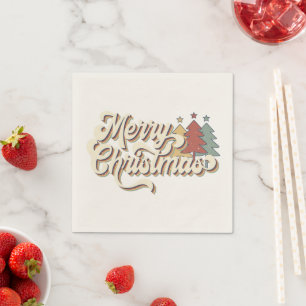 Retro Vintage Frohe Weihnachten Typografie Serviette