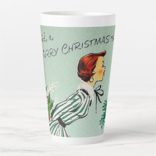 Retro-Vintage-Frohe-Weihnachtswünsche-Dame Milchtasse