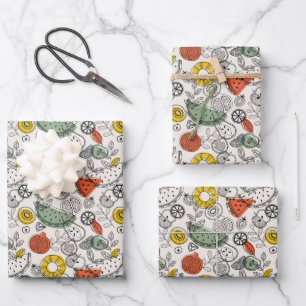 Retro Vintage Fruchtmuster Geschenkpapier Set