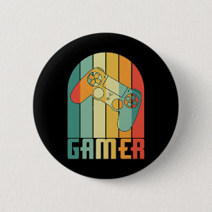 Retro Vintage Gamer Videospiel Liebhaber Lustig Re Button