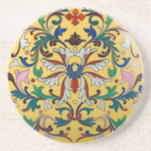 Retro Vintage Gelbe Blumige Minton Fliese Botanisc Getränkeuntersetzer