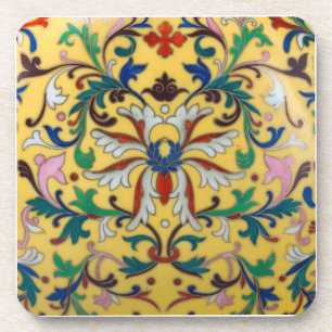 Retro Vintage Gelbe Blumige Minton Fliese Botanisc Getränkeuntersetzer