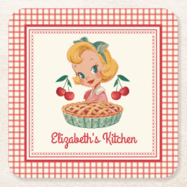 Retro Vintage Gingham Rot Kirsche  Rechteckiger Pappuntersetzer