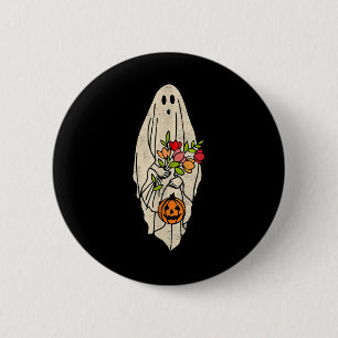Retro Vintage Gnoovy Halloween-Blumen-Geist-Kürbis Button
