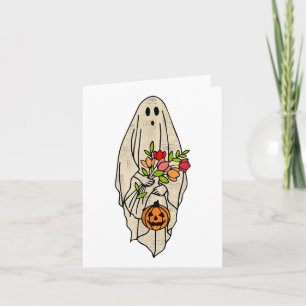 Retro Vintage Gnoovy Halloween-Blumen-Geist-Kürbis Karte