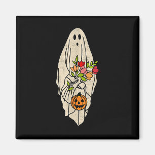 Retro Vintage Gnoovy Halloween-Blumen-Geist-Kürbis Magnet