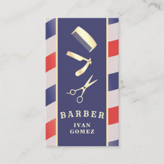 Retro Vintage Gold Barber Tools Red Blue Discount Visitenkarte