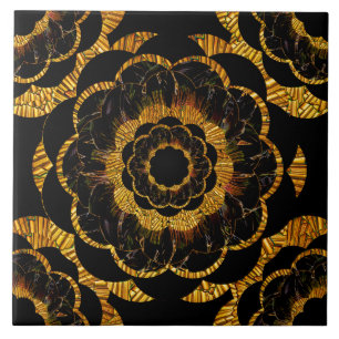 Retro Vintage Goldene Mandala-Blume Schwarz und Go Fliese