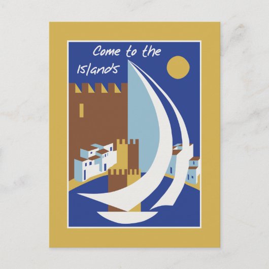Retro Vintage griechische Inseln Reisewerbung Postkarte (Vorderseite)