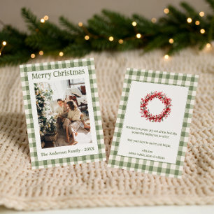 Retro Vintage grün kariert Familienweihnachten Feiertagskarte