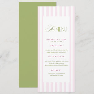 Retro Vintage Grün Rosa Streifen Hochzeitsmenükart Einladung
