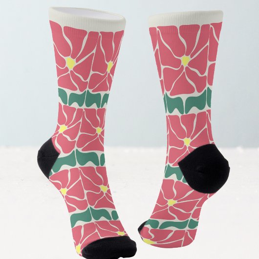 Retro Vintage Grün Rot Floral Socken