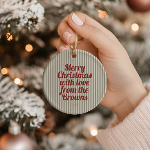 Retro Vintage Grün Streifen Rot Frohe Weihnachten Keramik Ornament