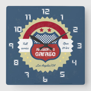 Retro Vintage Grunge Garage Quadratische Wanduhr