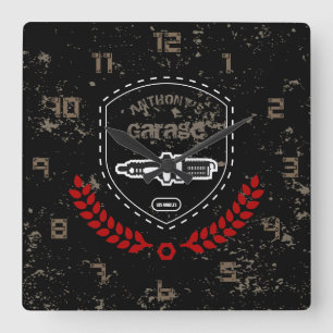 Retro Vintage Grunge Garage Quadratische Wanduhr