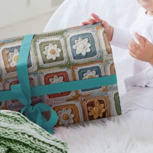 Retro-Vintage-Häkel-Granny-Quadrate Gestrickt Geschenkpapier