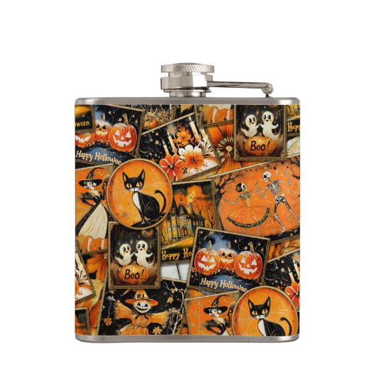 Retro Vintage Halloween Fun Collage Flachmann (Rückseite)