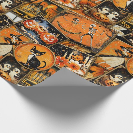 Retro Vintage Halloween Fun Collage Geschenkpapier (Ecke)